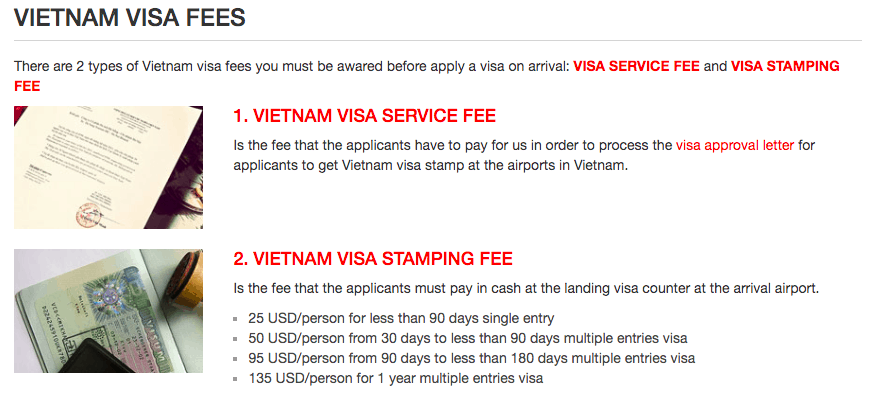 Two Visa fees: service fee and stamping fee