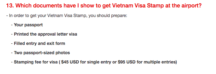 Required Documents for Vietnam Visa Stamp