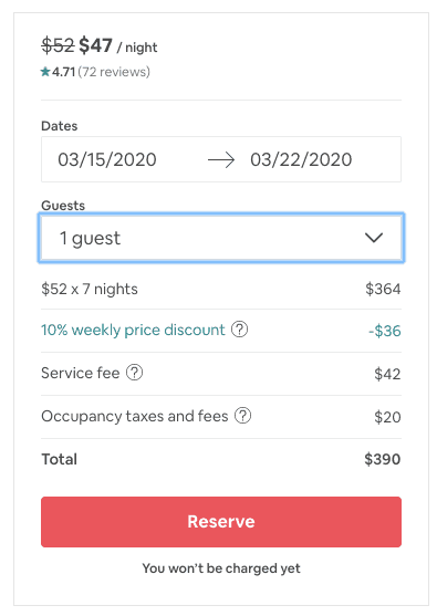 Booking an Airbnb with weekly or monthly discounts