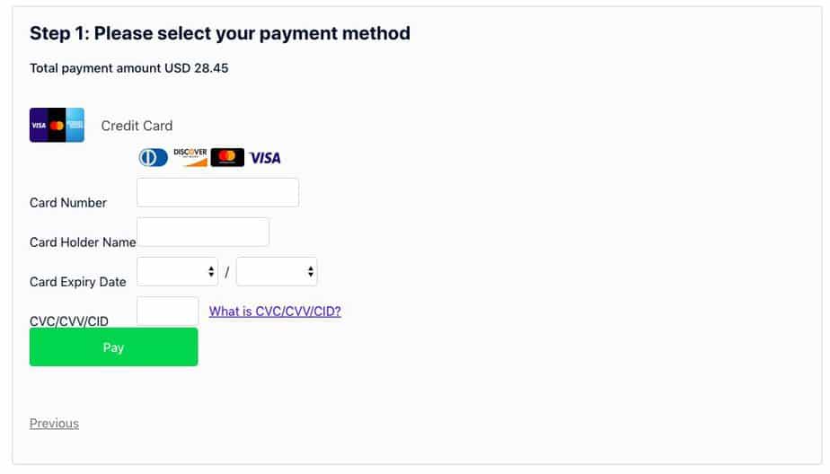 Payment Method from VFS Global for $28.45 per Appointment