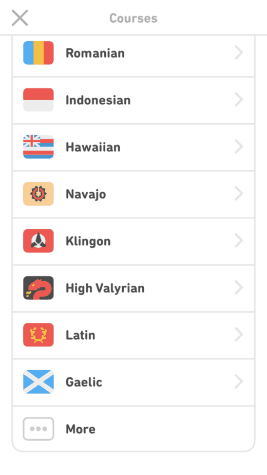 courses from English on Duolingo