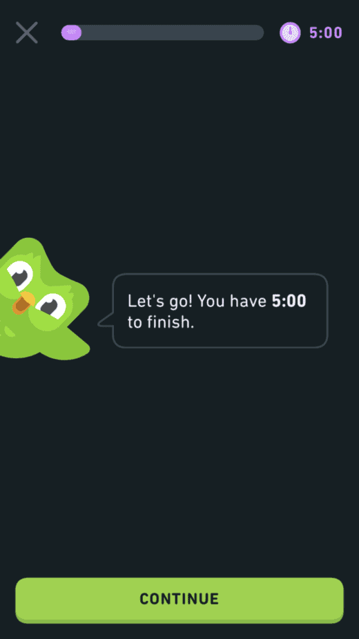 5 minutes to finish Duolingo Xp Ramp Up challenge