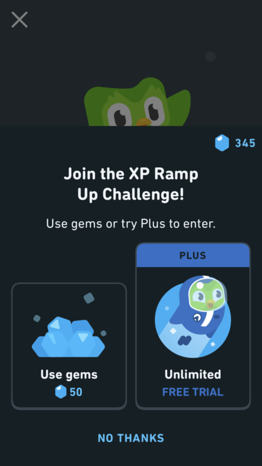Use Gems to join the XP Ramp Up challenge
