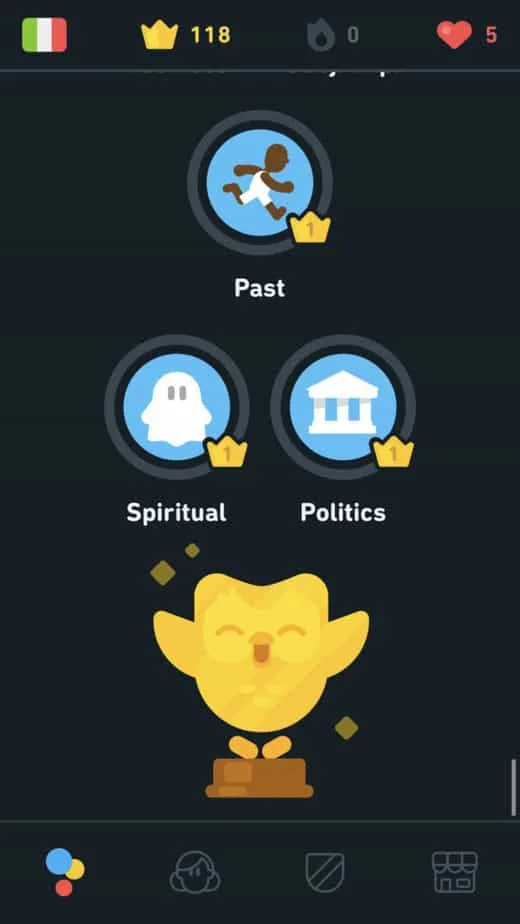 Duolingo Golden owl at the bottom of language tree