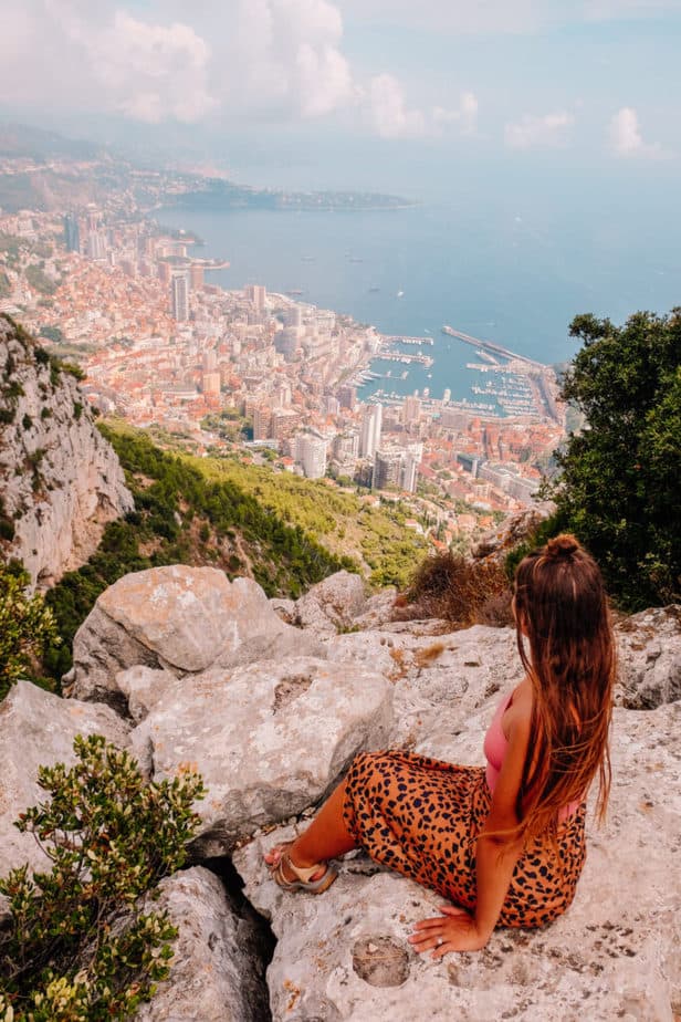 girl sitting in front of view of Monaco at Tete de Chien