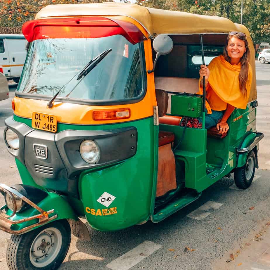 girl in a tuk-tuk in India