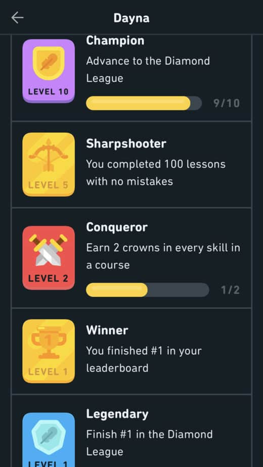 achievements on the duolingo app