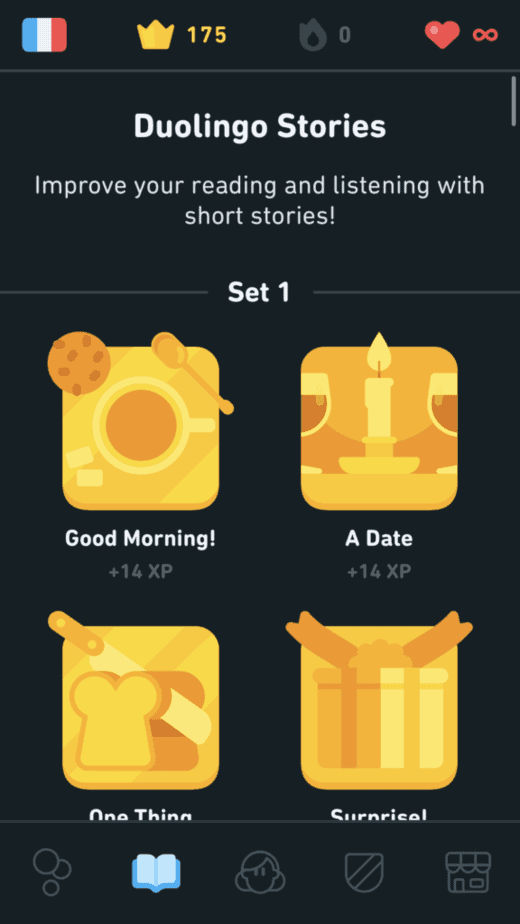 14 XP for Duolingo stories