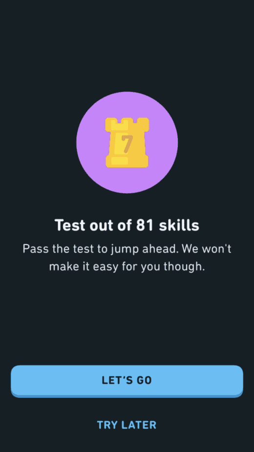 shortcut your tree by testing out of skills on duolingo