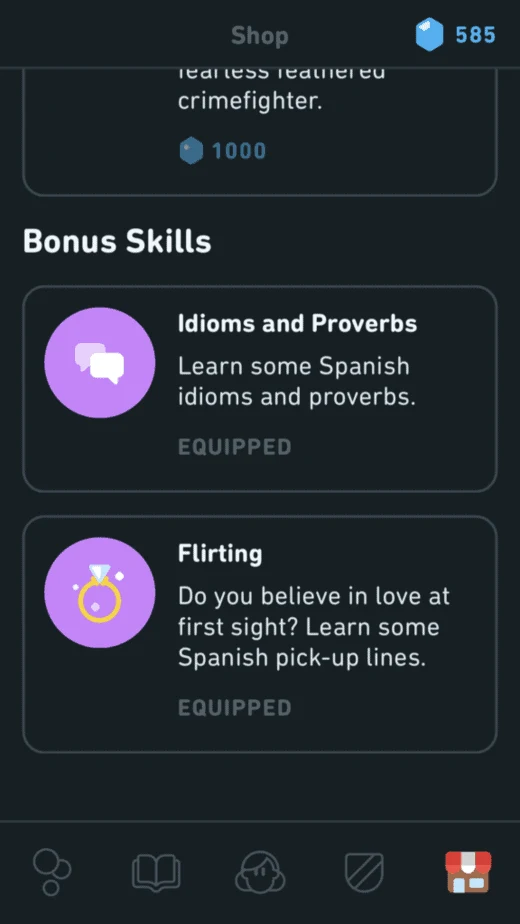 buy bonus skills with duolingo gems