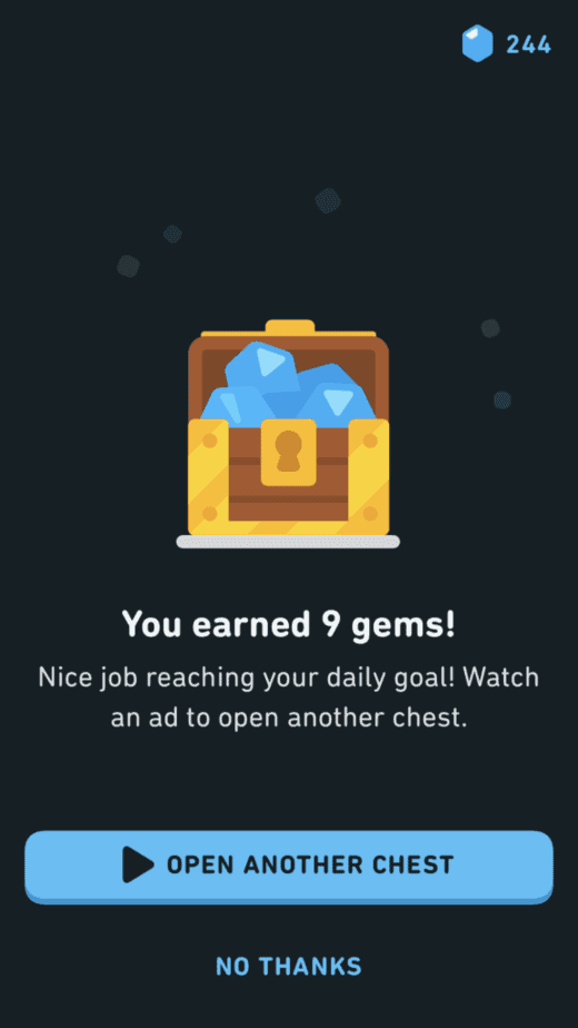 earn gems by reaching your daily goal on duolingo