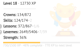 Duome shows total XP for each language