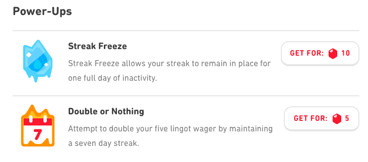 buy streak freezes or double or nothing wagers with lingots on the desktop site