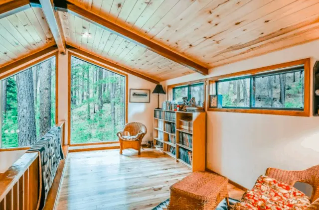 cabin with large windows
