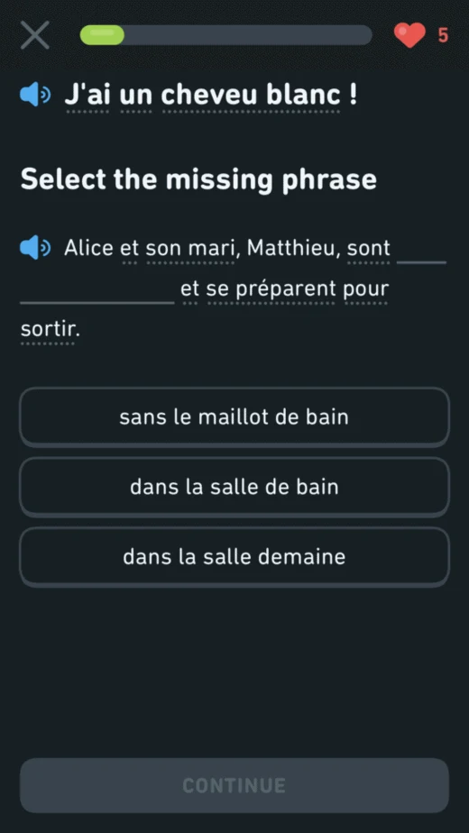 Select the Missing Phrase in Duolingo Stories