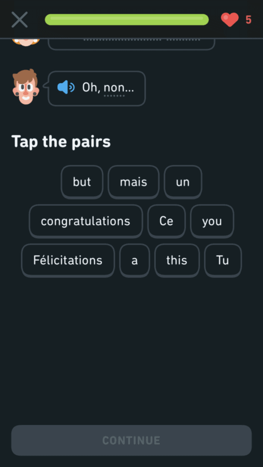 Tap the vocabulary pairs in Duolingo Stories