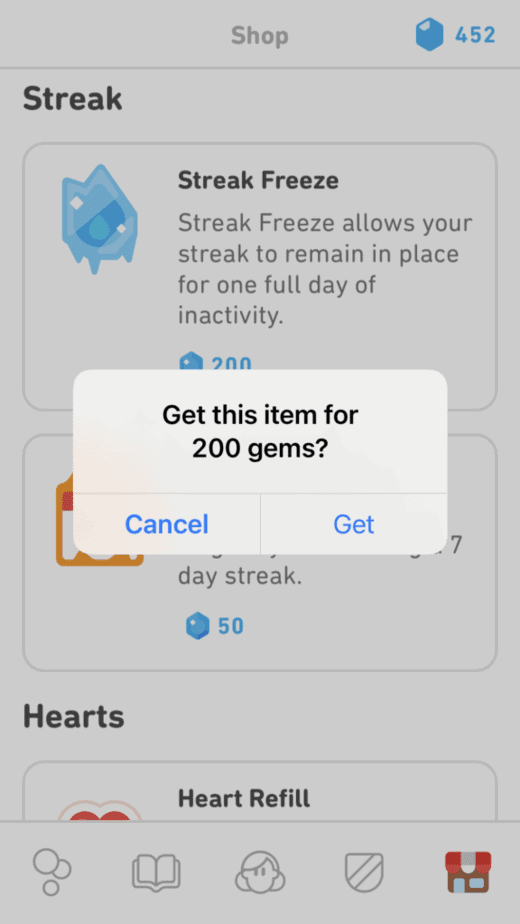 Buy a Streak Freeze in Duolingo