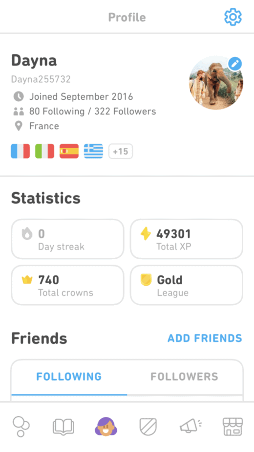 Duolingo profile