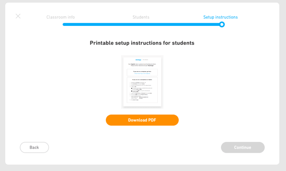 PDF with setup instructions to join duolingo class