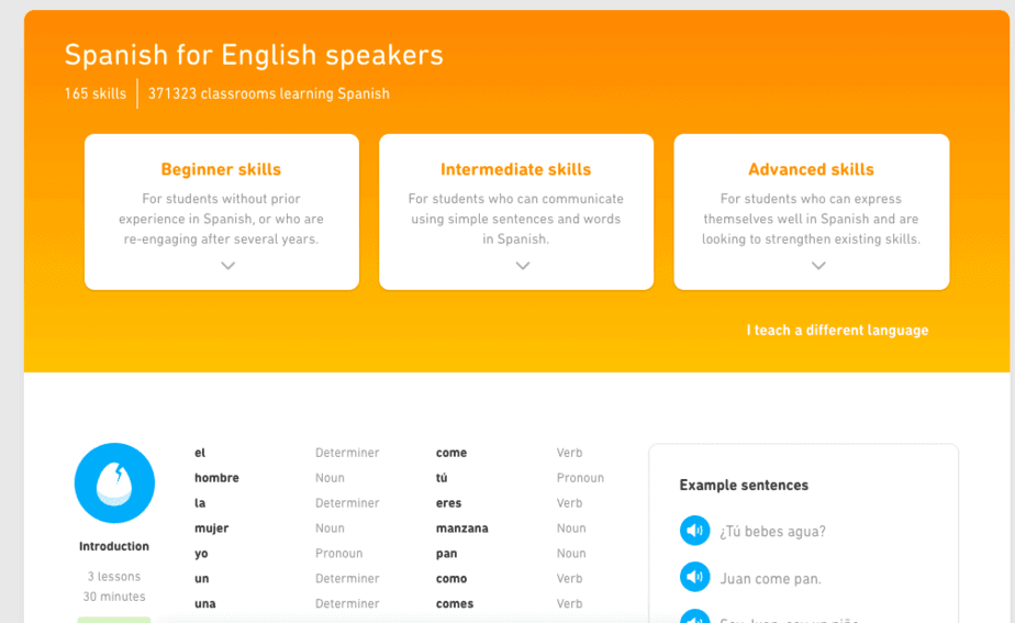Duolingo for Schools Spanish Curriculum