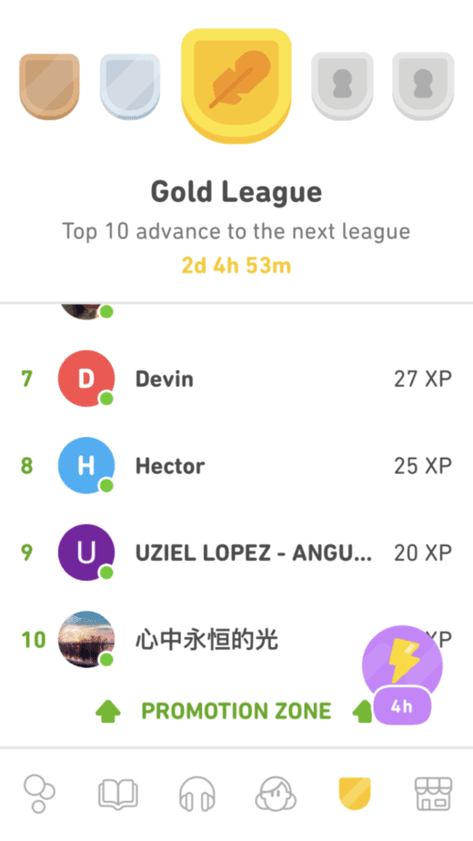 promotion zone in the gold league on duolingo 