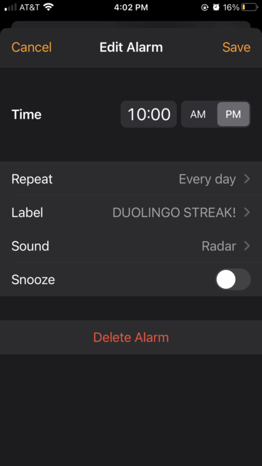 duolingo streak alarm on iphone
