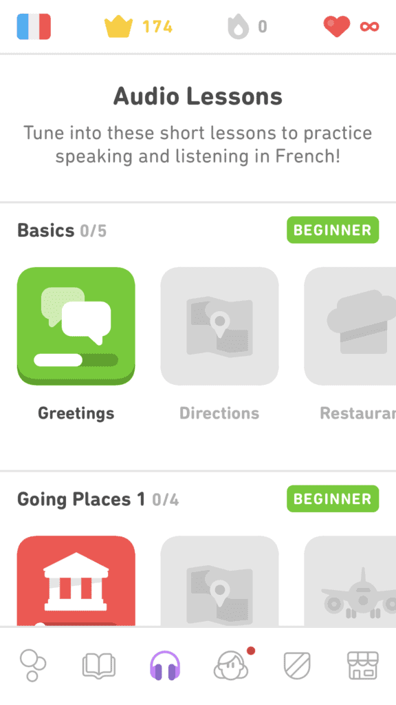 audio lessons in the french duolingo course