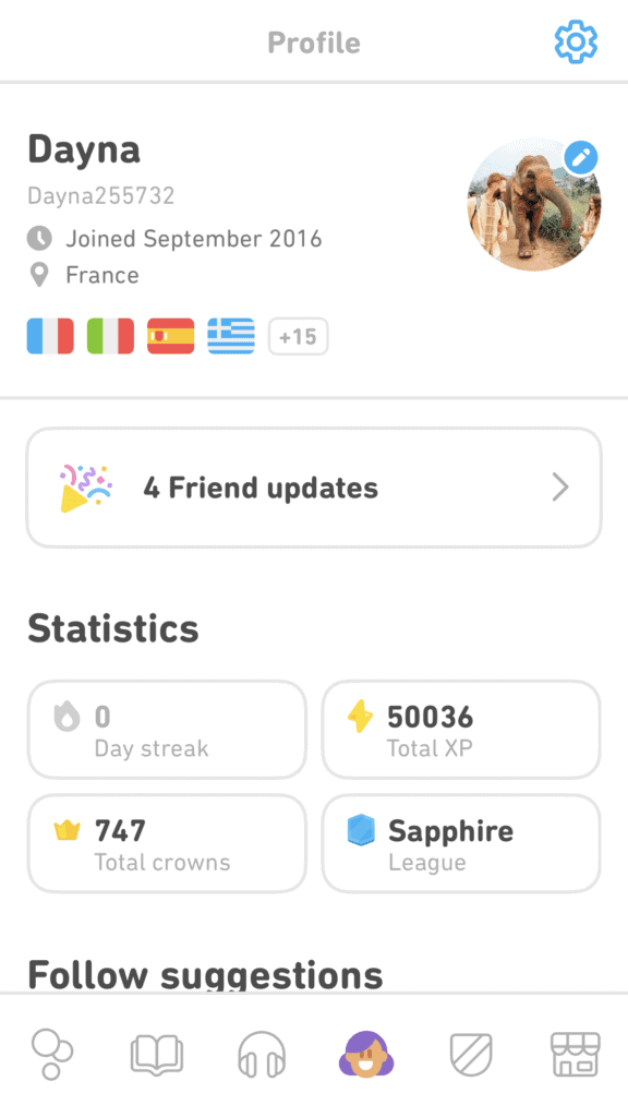 my Duolingo profile