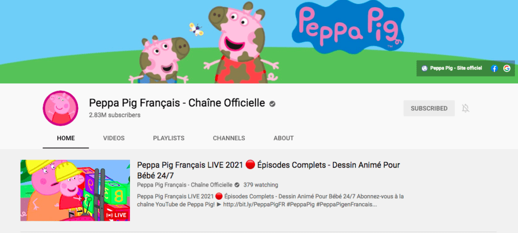 Peppa Pig in French on Youtube