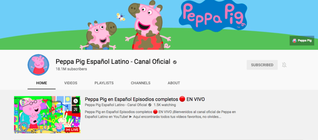 Peppa Pig in Latin American Spanish on Youtube