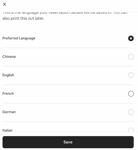 preferred language for the proof of accommodation Airbnb PDF 