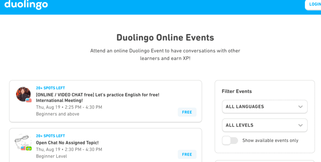 duolingo online events