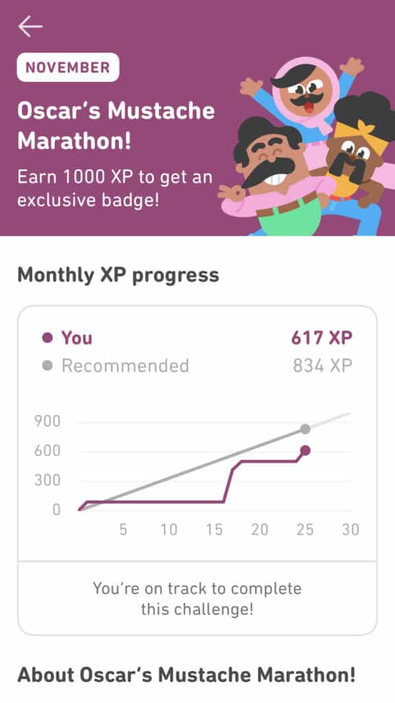 Duolingo monthly badge for November