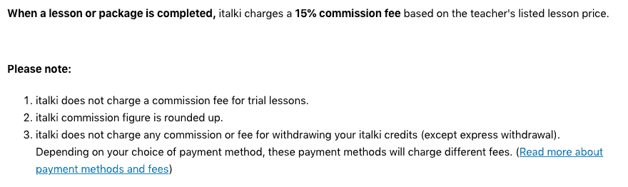 iTalki commission rates for teachers