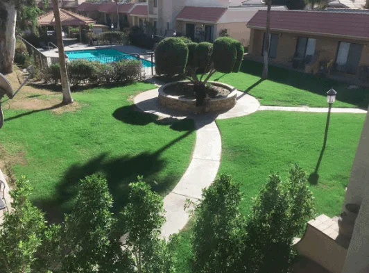 green area with pool at Airbnb 
