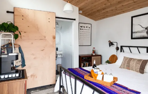 urban bedroom in tiny house on Airbnb