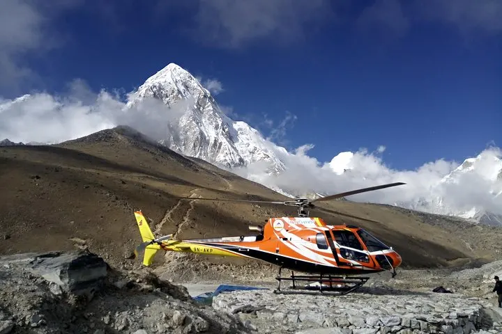 view of mount everest by helicopter