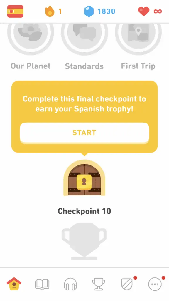 Complete a checkpoint test in Duolingo