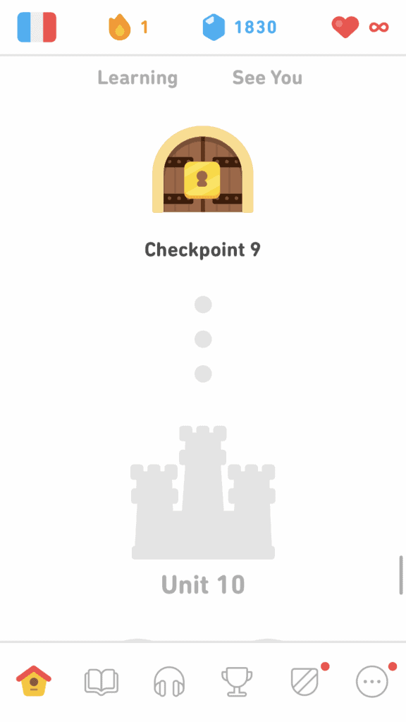 checkpoint 9 in Duolingo French