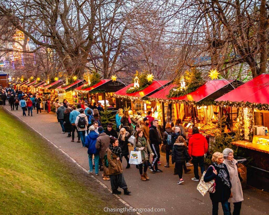 a bunch of Christmas stalls in Edinburgh, Scotland