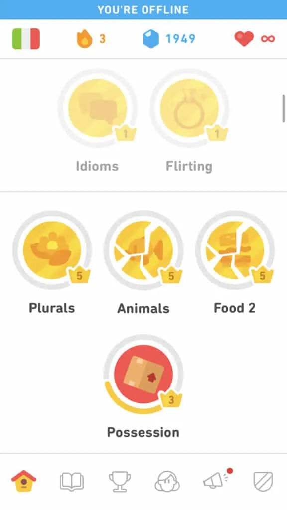 greyed out lessons on Duolingo offline