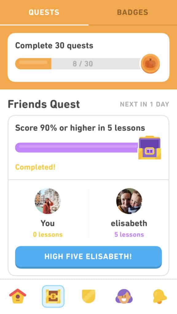 Friends Challenges to earn gems on Duolingo
