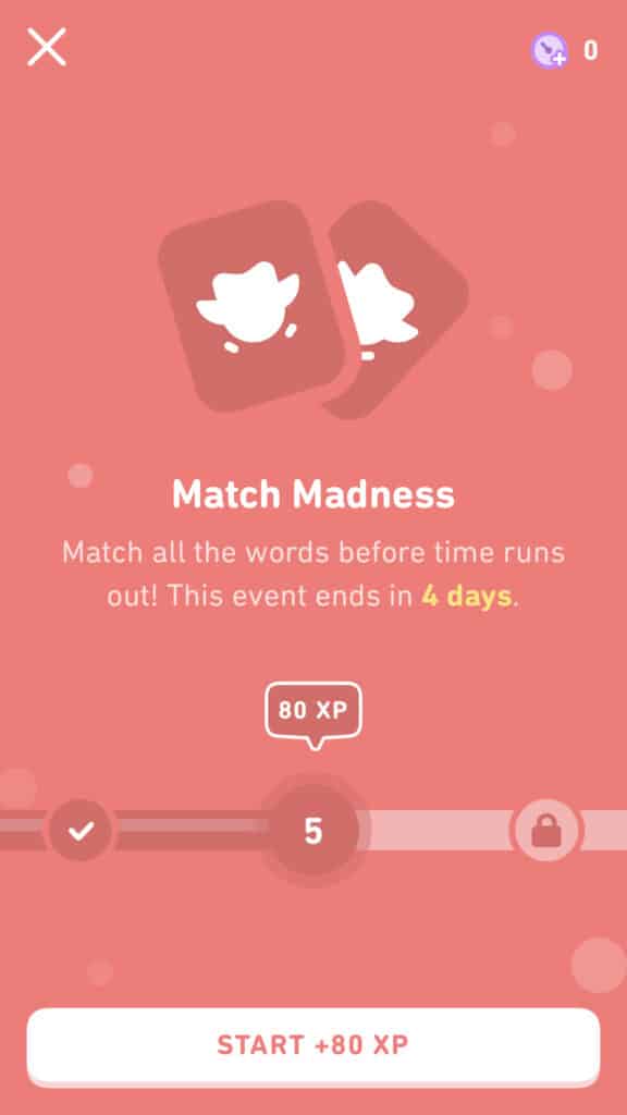 Match Madness on Duolingo for 80 XP