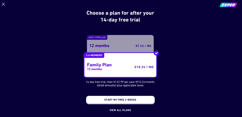 Family Plan Price in Euros