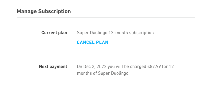 manage super duolingo subscription on desktop