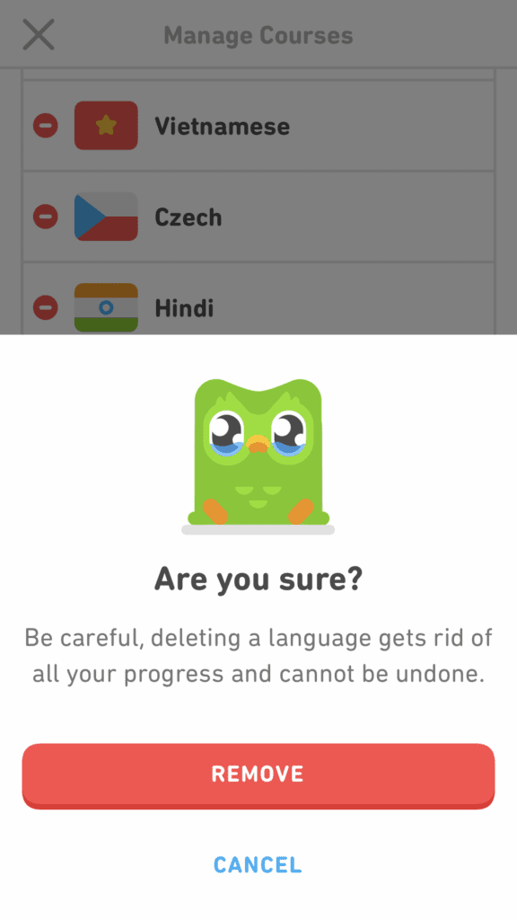 remove a language on Duolingo