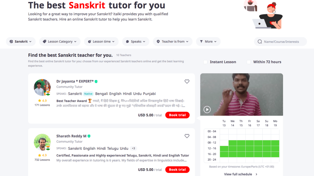 Sanskrit tutors on italki