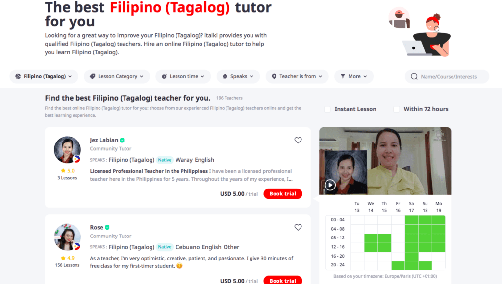 Filipino tutors on iTalki