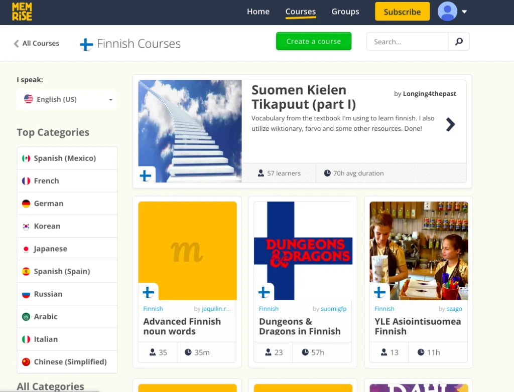 Memrise app with finnish courses.
