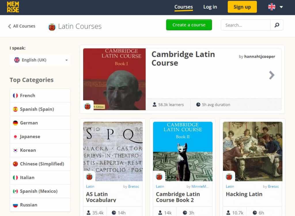 Memrise Latin courses.